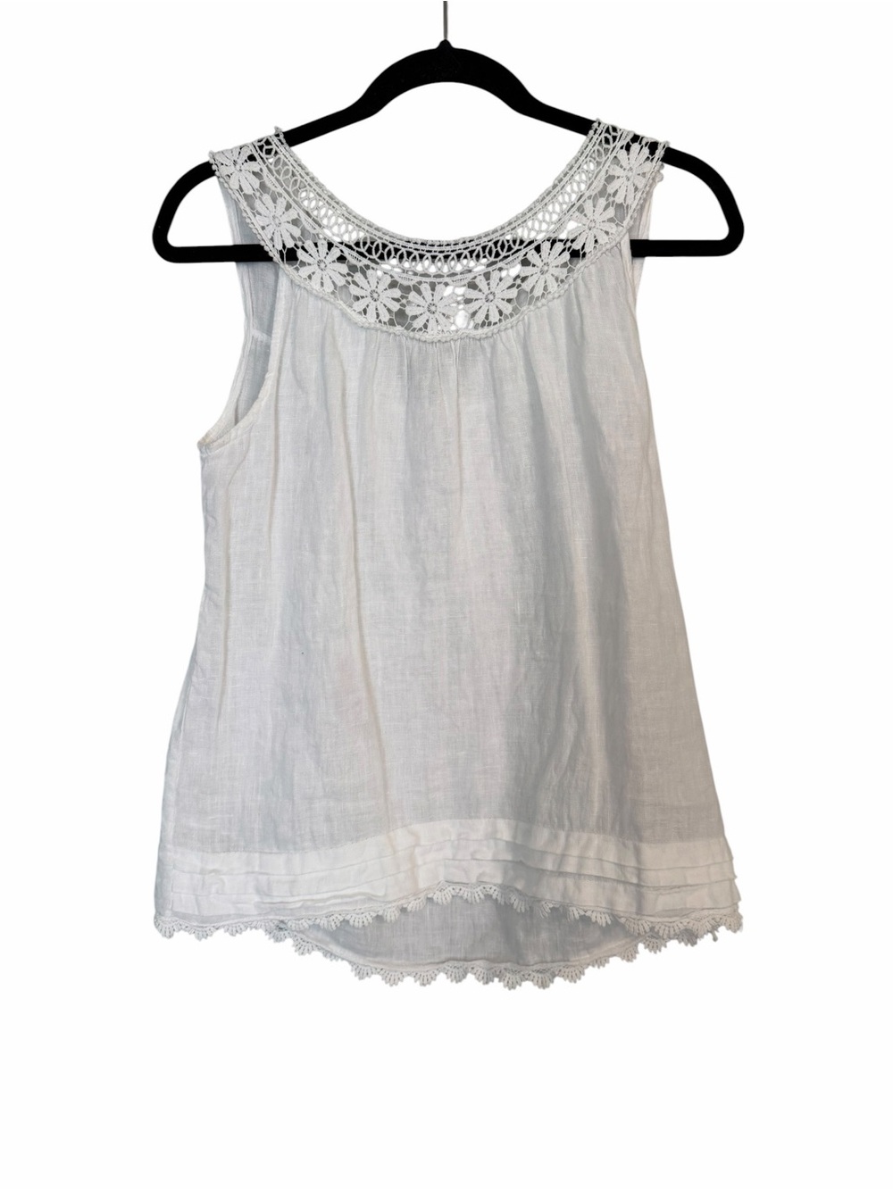 Via Signoria Italy Linen Crochet Lace Boho Tank Top White Cottagecore S